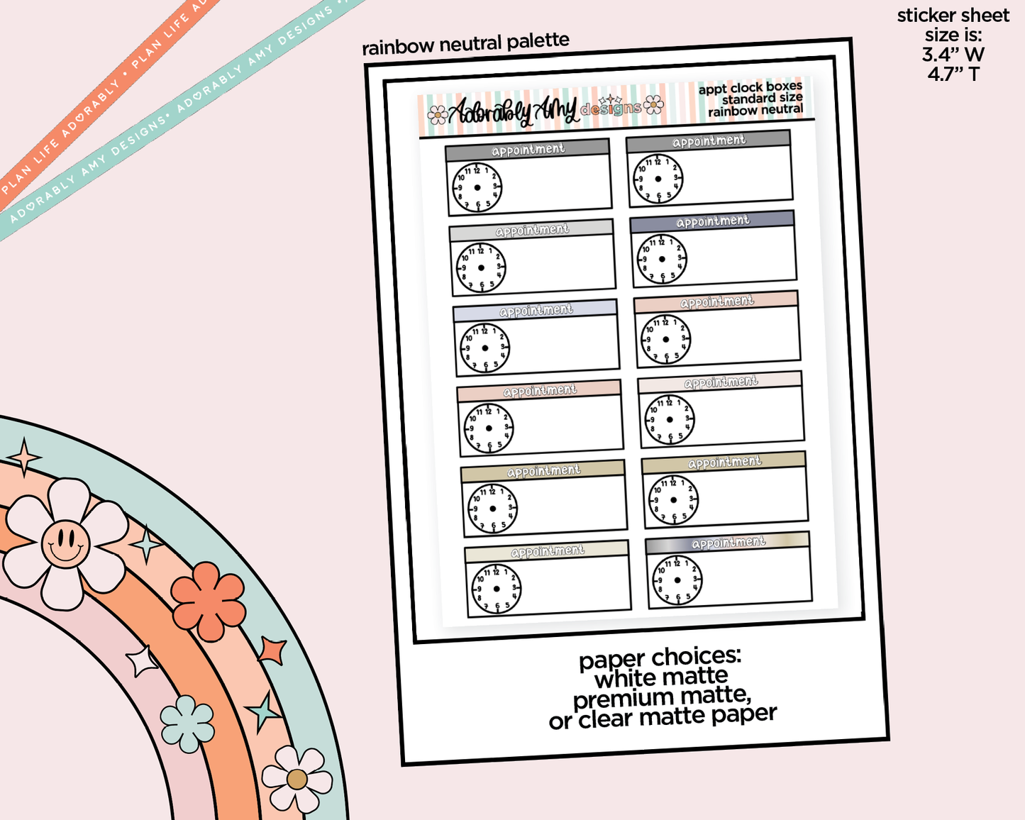 Rainbow Appointment Clock Stickers for any Standard Size Planner or Insert