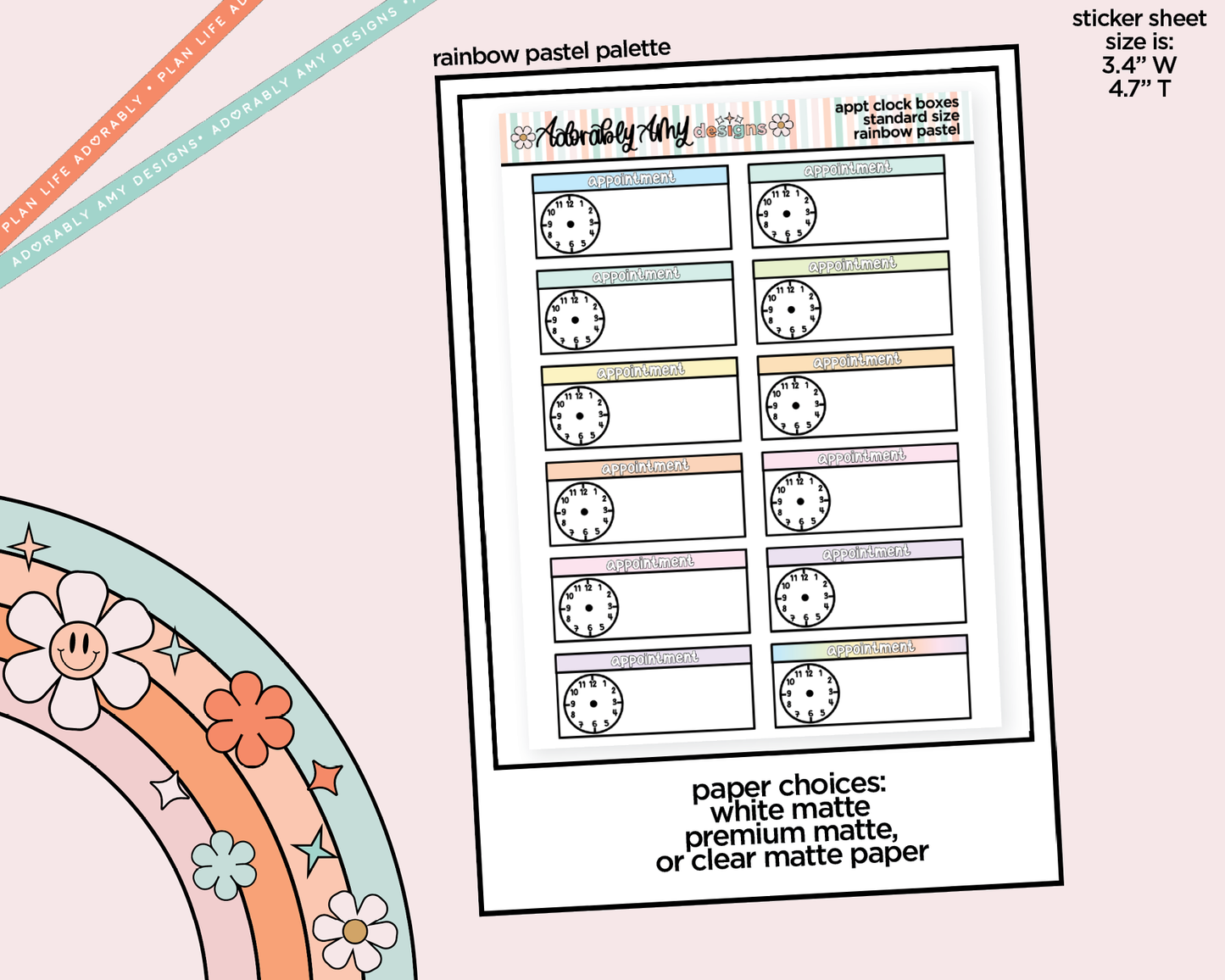 Rainbow Appointment Clock Stickers for any Standard Size Planner or Insert