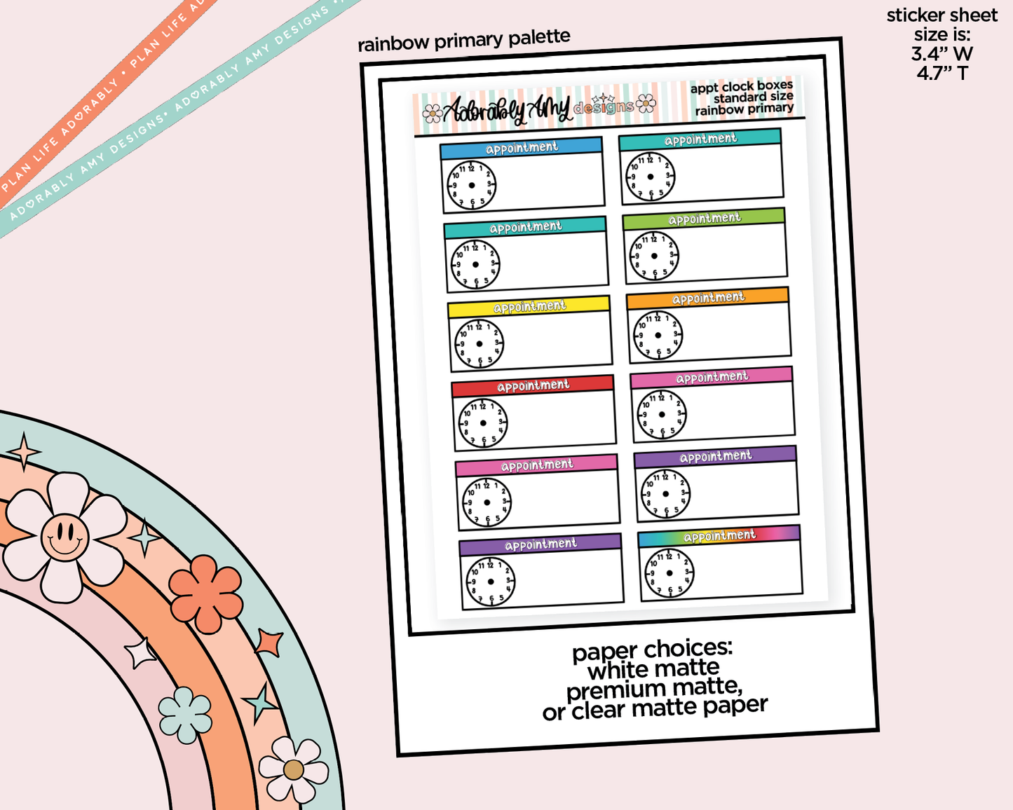 Rainbow Appointment Clock Stickers for any Standard Size Planner or Insert