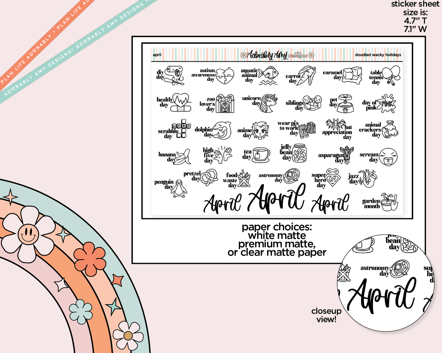 April Doodled Wacky Holidays Reminder Stickers