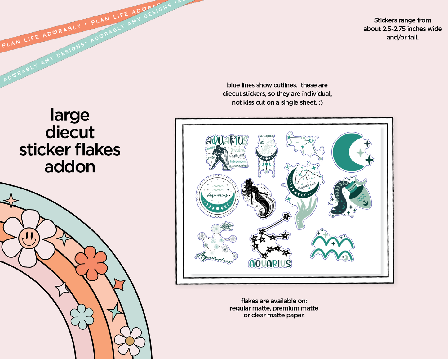 Zodiac Collection Aquarius Deco Typography Sampler Planner Stickers