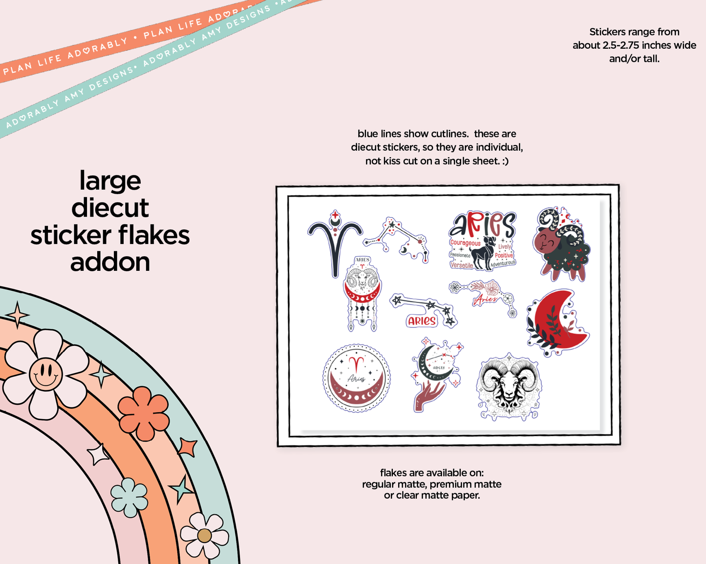 Zodiac Collection Aries Deco Typography Sampler Planner Stickers