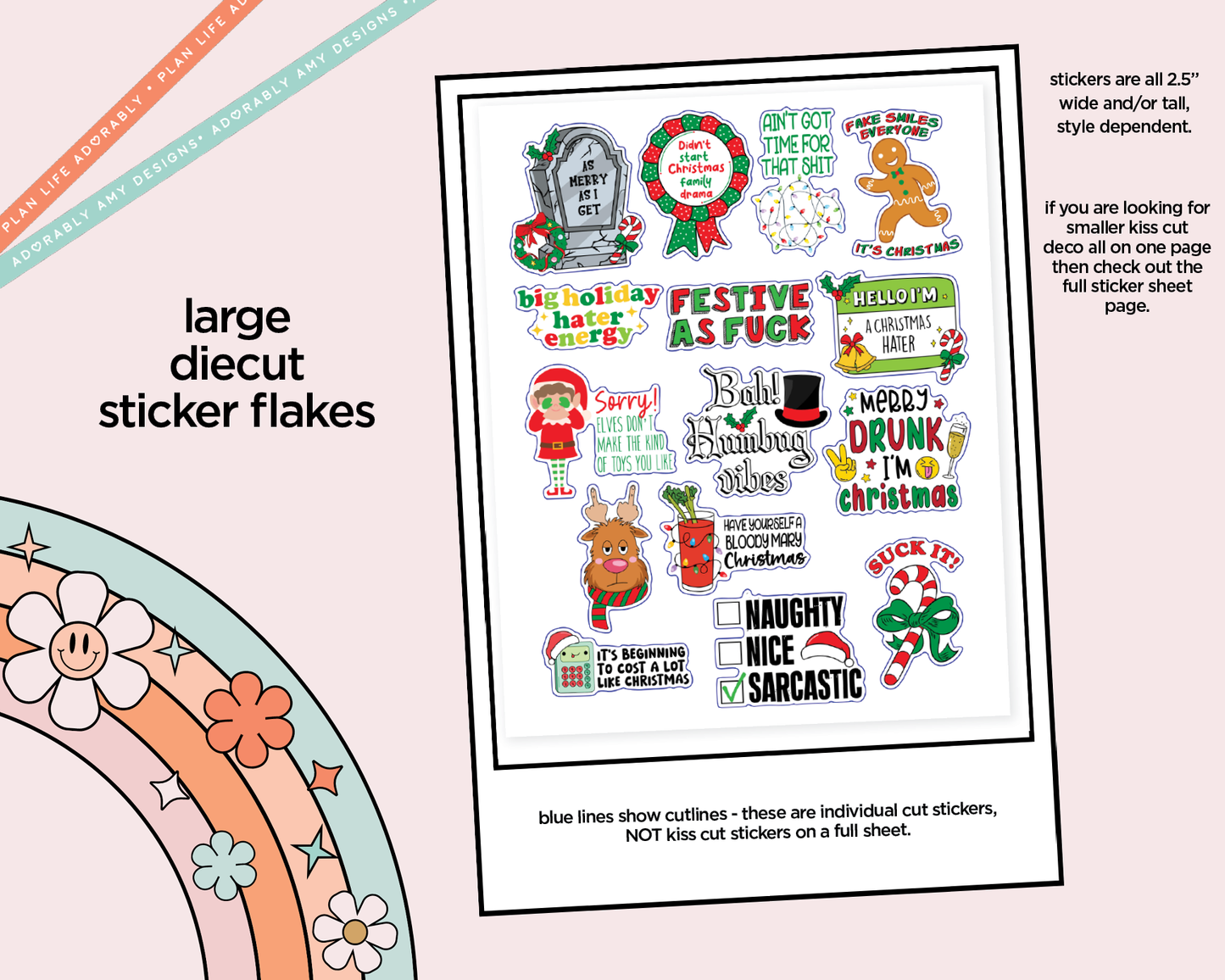 As Merry as I Get Snarky Christmas Typography Sampler Planner Stickers