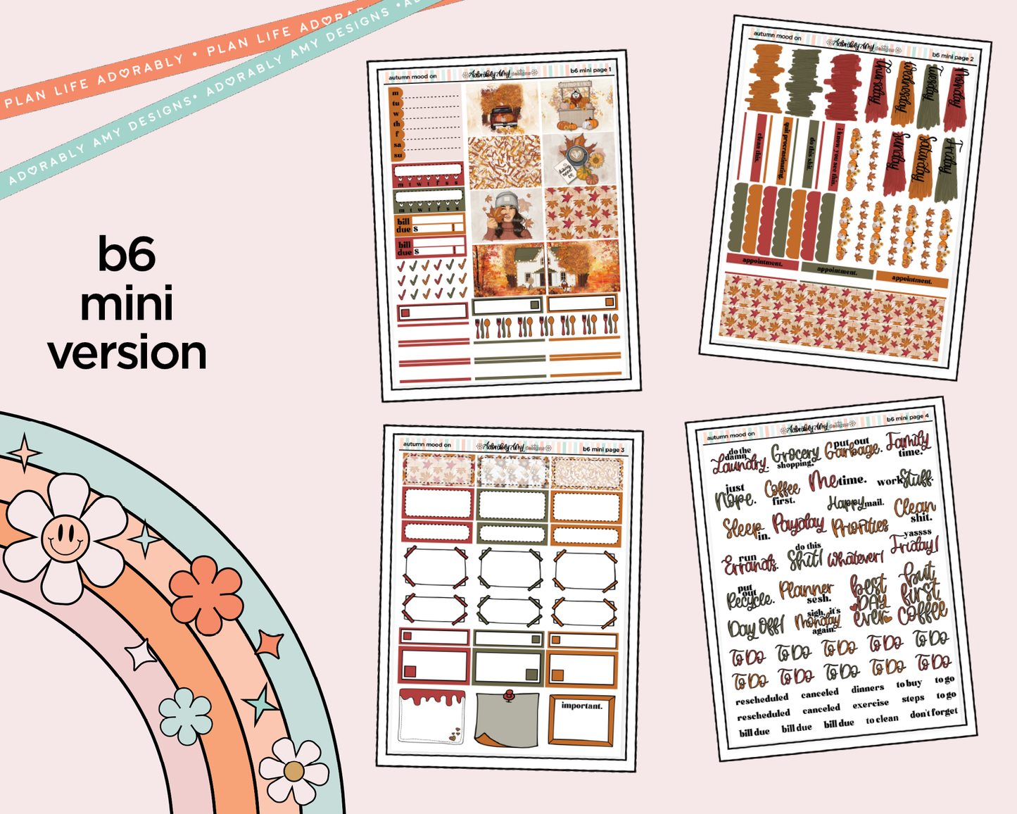 Mini B6 Autumn Mode On Planner Sticker Kit sized for ANY Vertical Insert