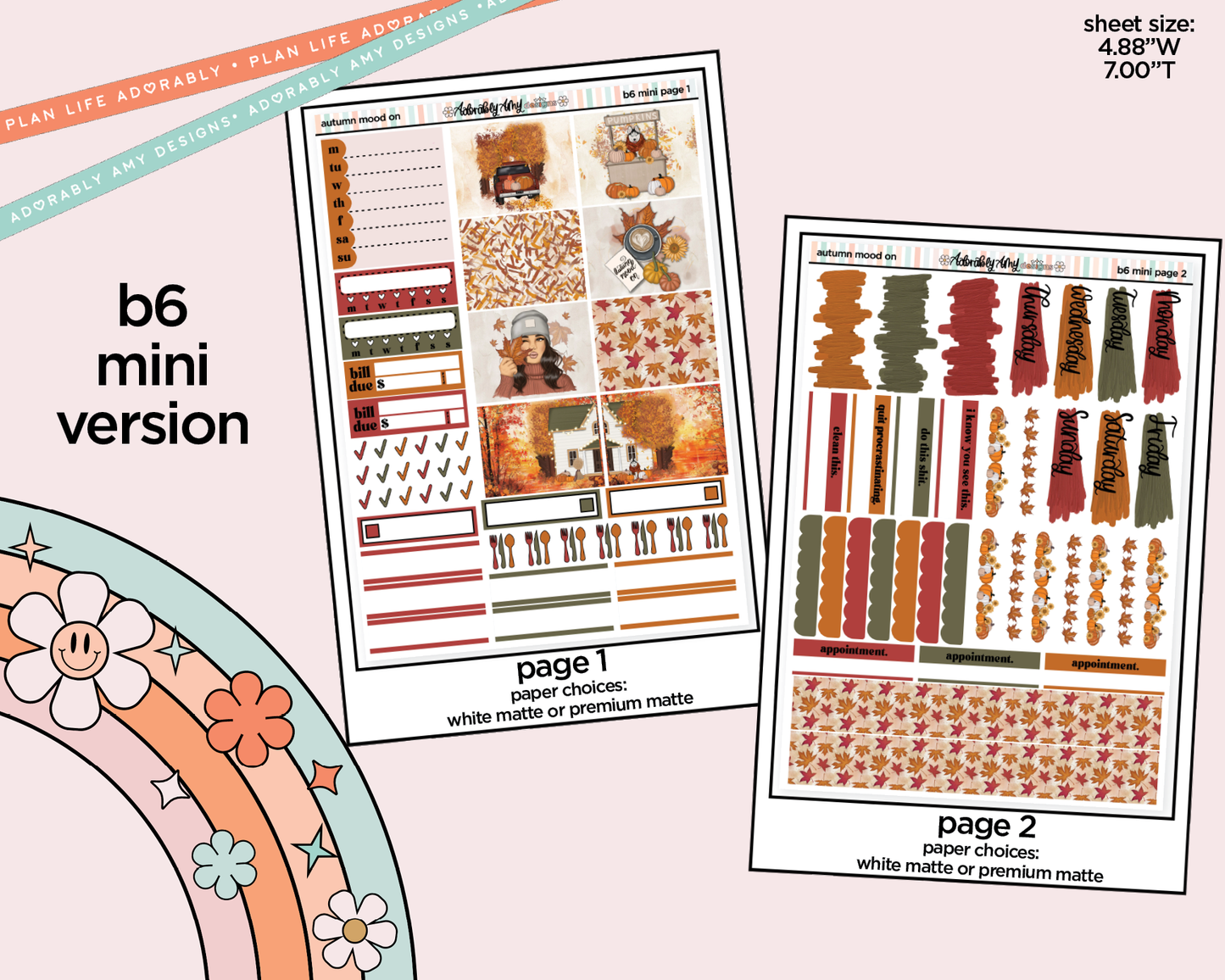Mini B6 Autumn Mode On Planner Sticker Kit sized for ANY Vertical Insert