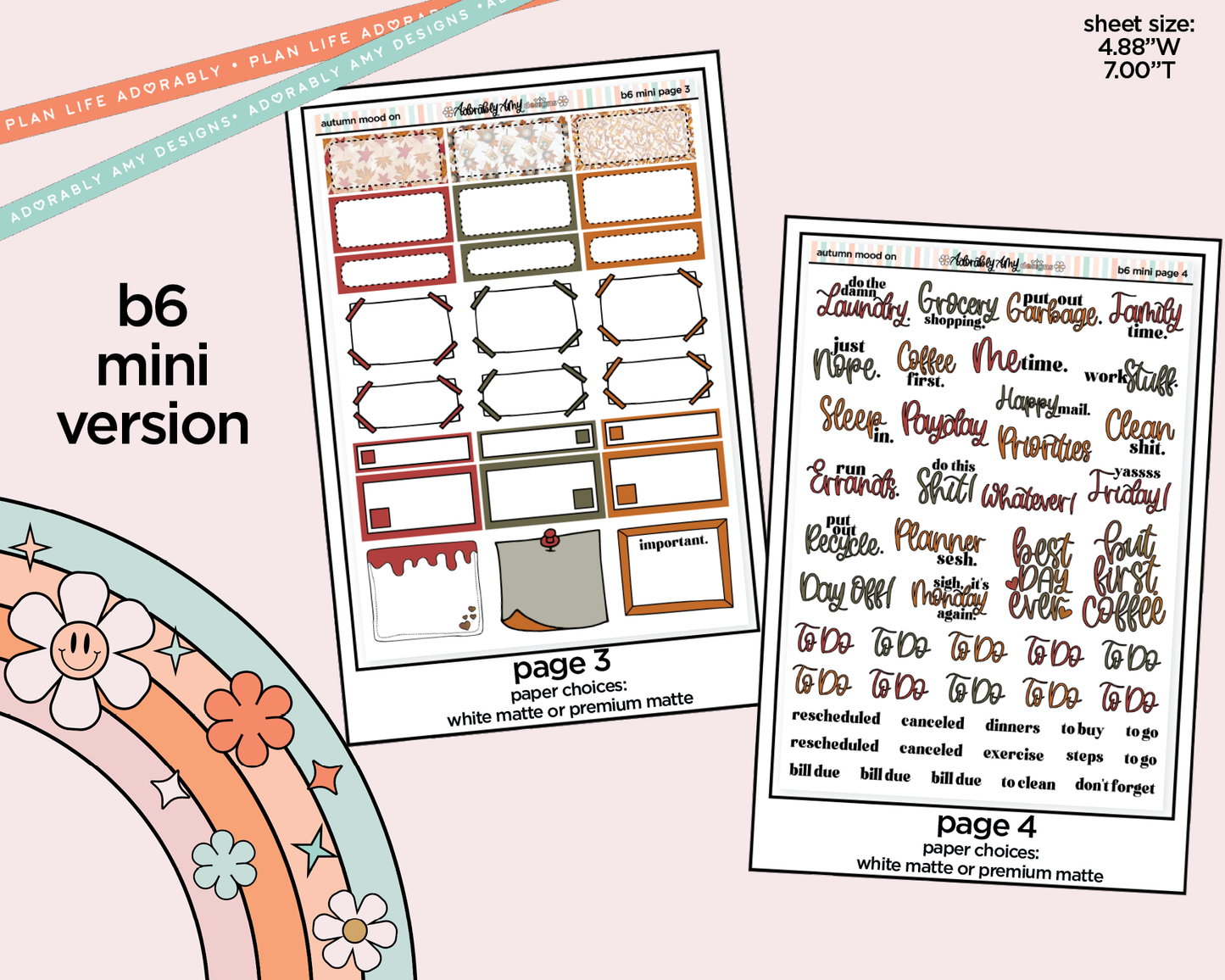 Mini B6 Autumn Mode On Planner Sticker Kit sized for ANY Vertical Insert