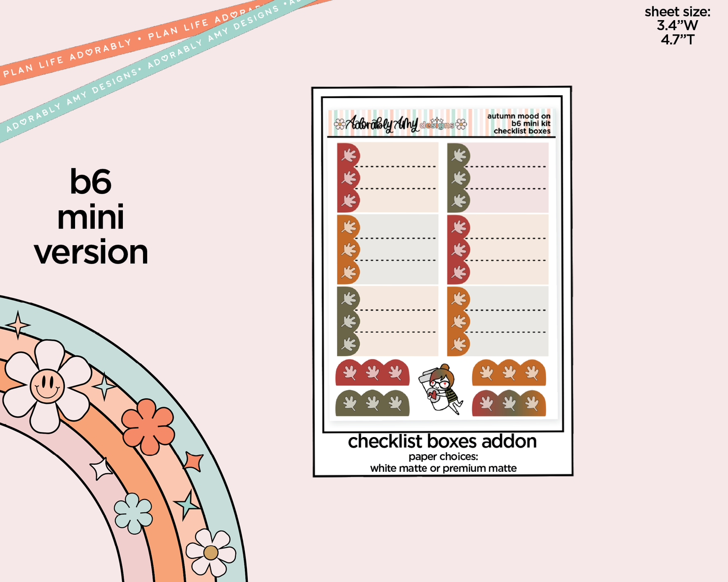 Mini B6 Autumn Mode On Planner Sticker Kit sized for ANY Vertical Insert