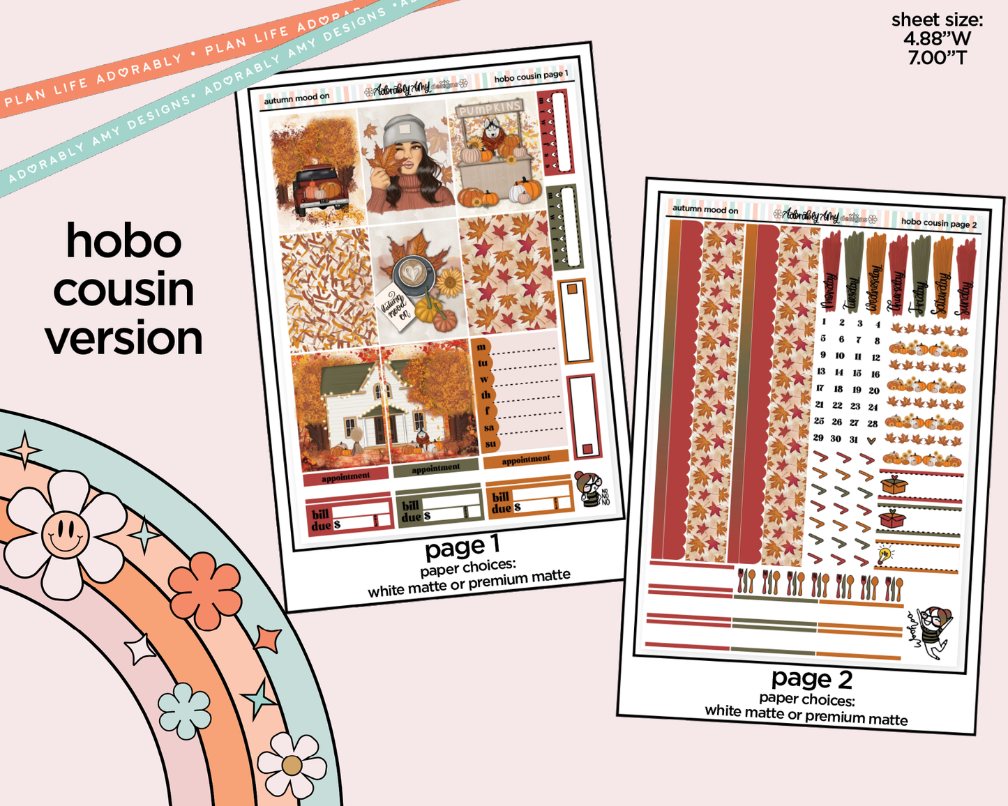 Hobonichi Cousin Weekly Autumn Mode On Planner Sticker Kit for Hobo Cousin or Similar Planners