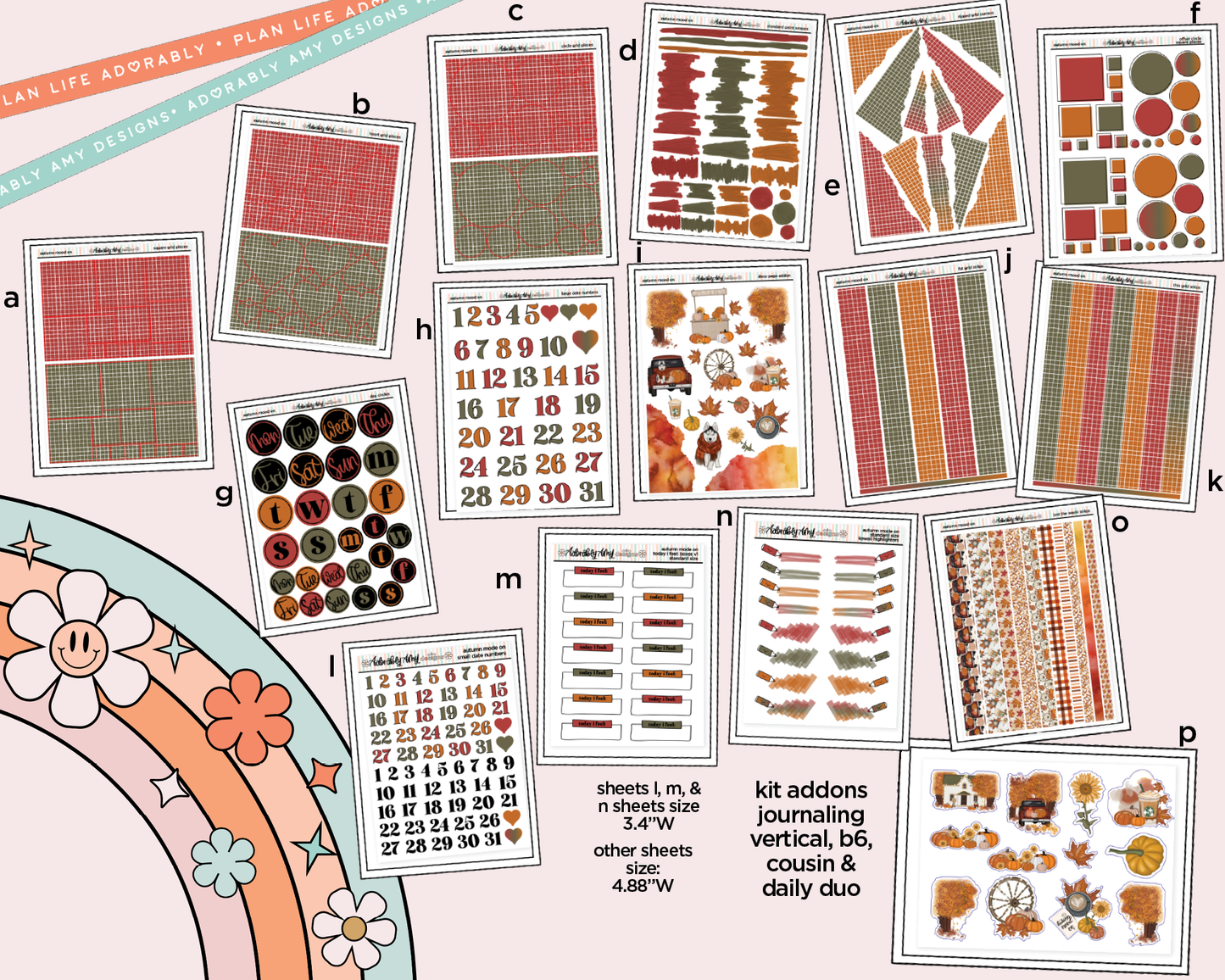 Vertical Autumn Mode On Weekly Sticker Kit for Vertical Standard Size Planners or Insert