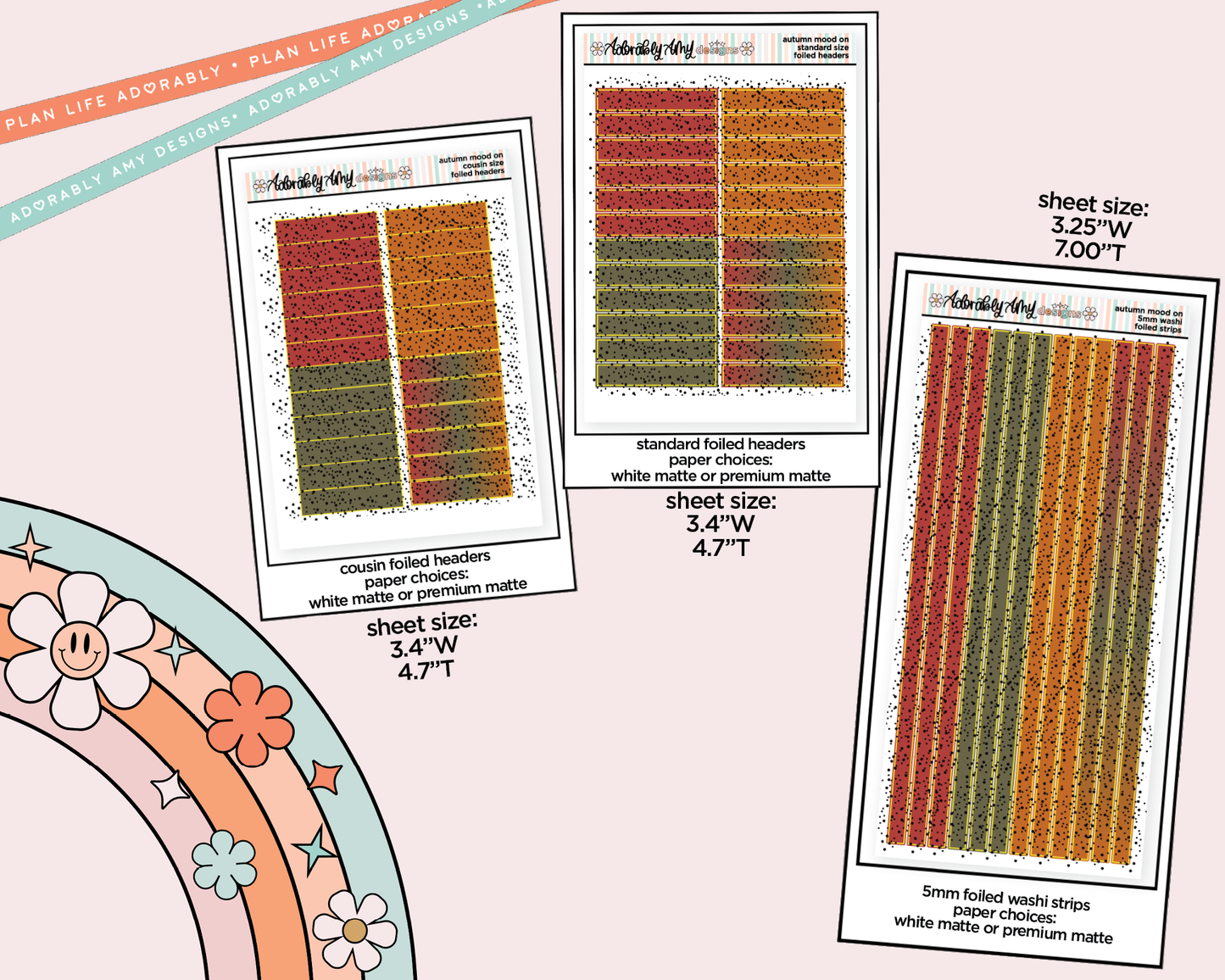 Foiled Autumn Mode On Headers or Long Strips Planner Stickers for any Planner or Insert