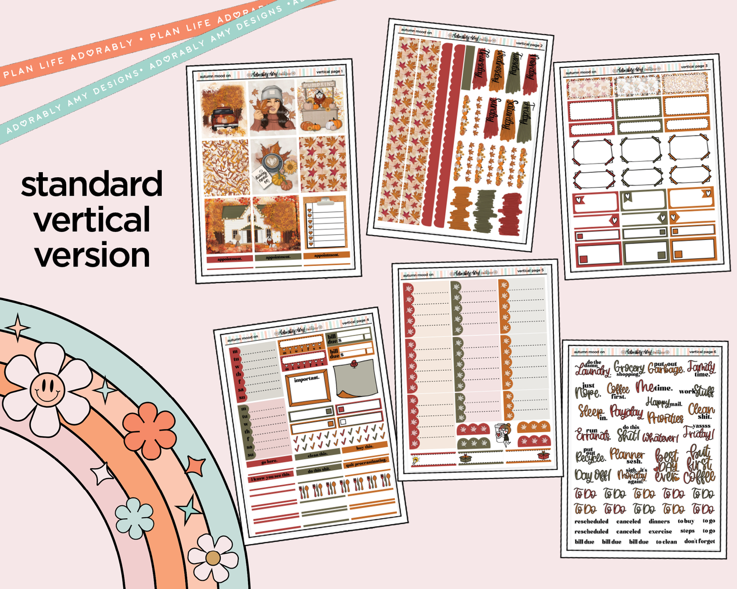 Vertical Autumn Mode On Weekly Sticker Kit for Vertical Standard Size Planners or Insert