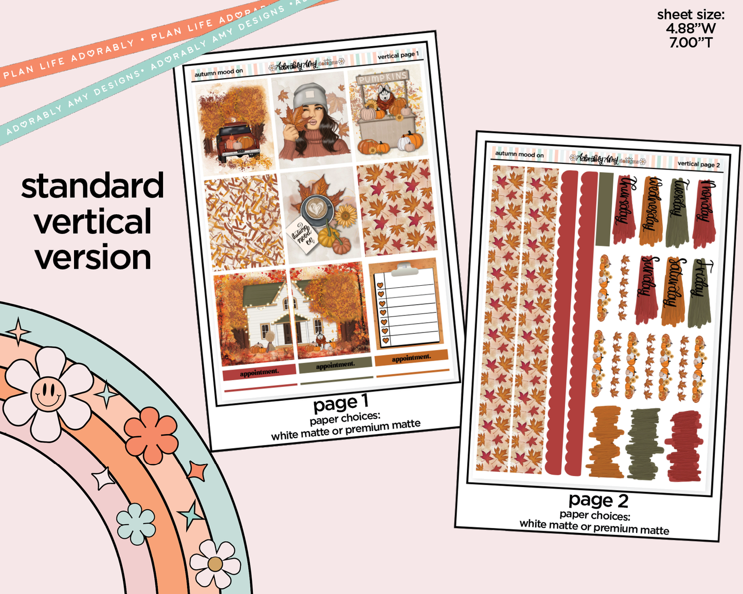 Vertical Autumn Mode On Weekly Sticker Kit for Vertical Standard Size Planners or Insert