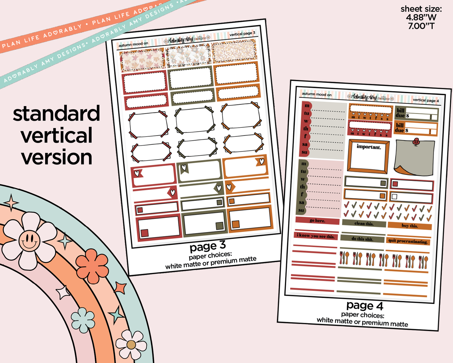 Vertical Autumn Mode On Weekly Sticker Kit for Vertical Standard Size Planners or Insert