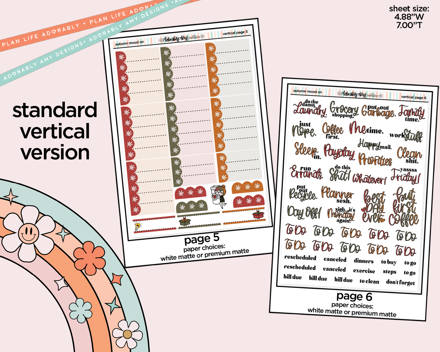 Vertical Autumn Mode On Weekly Sticker Kit for Vertical Standard Size Planners or Insert