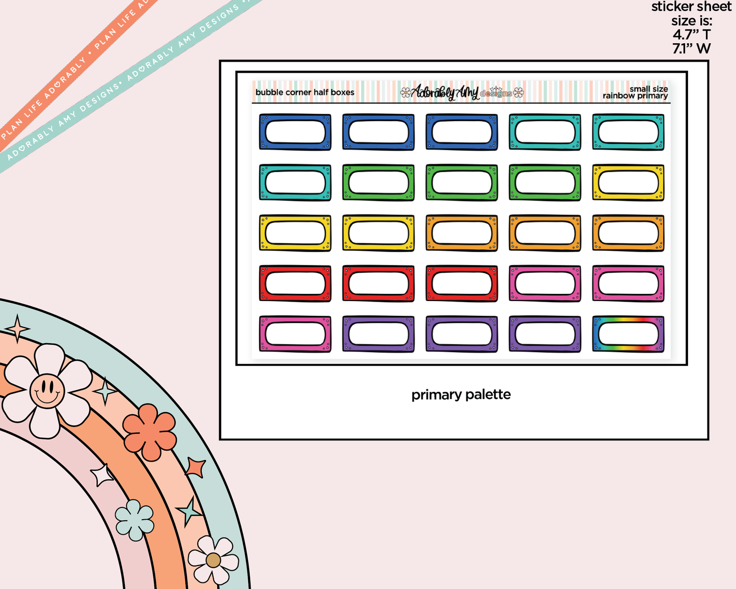 Rainbow Doodled Bubble Corner Half Boxes Small Size Planner Stickers - Adorably Amy Designs