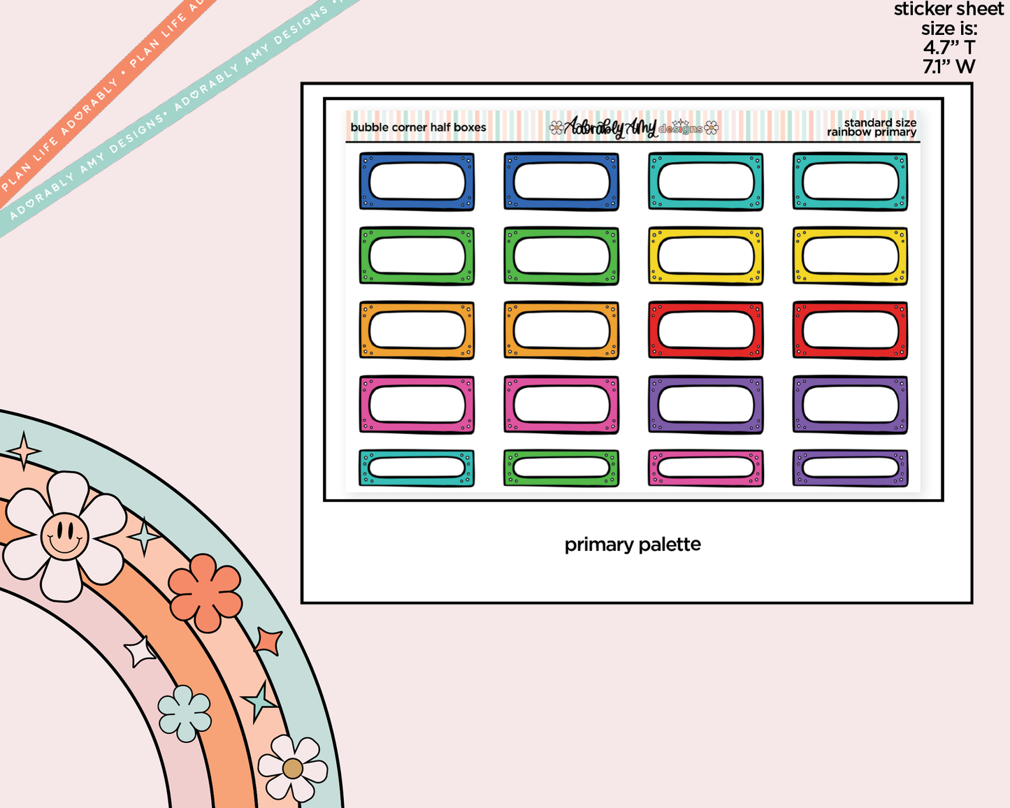 Rainbow Doodled Bubble Corner Half Boxes Standard Size Stickers - Adorably Amy Designs