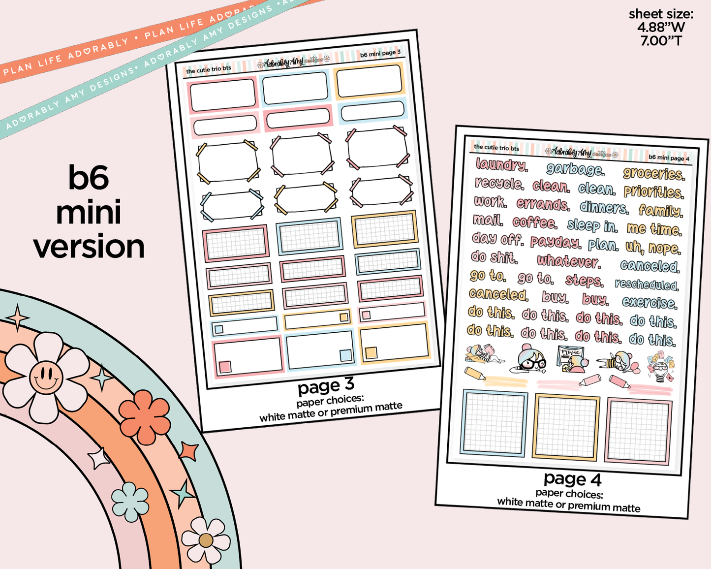 Mini B6 The Cutie Trio Back to School Planner Sticker Kit sized for ANY Vertical Insert