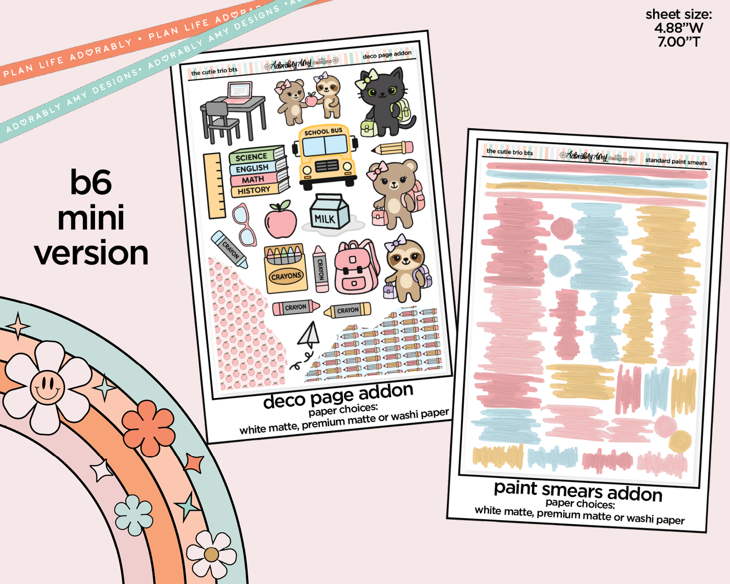 Mini B6 The Cutie Trio Back to School Planner Sticker Kit sized for ANY Vertical Insert