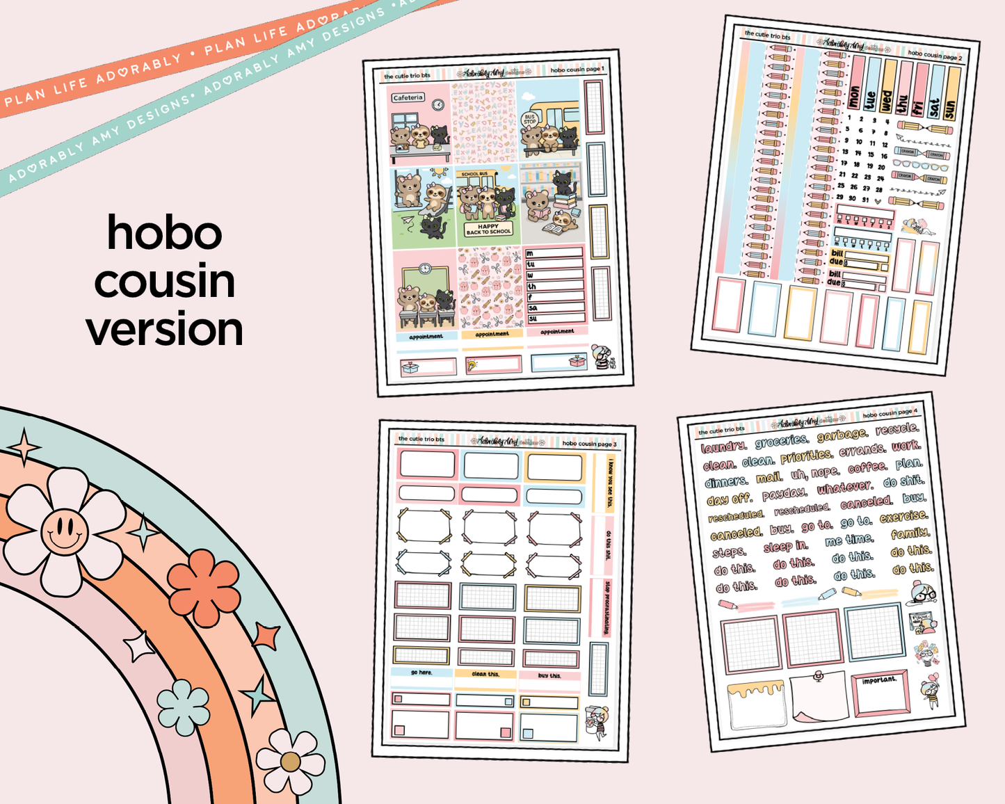 Hobonichi Cousin Weekly The Cutie Trio Back to School Planner Sticker Kit for Hobo Cousin or Similar Planners