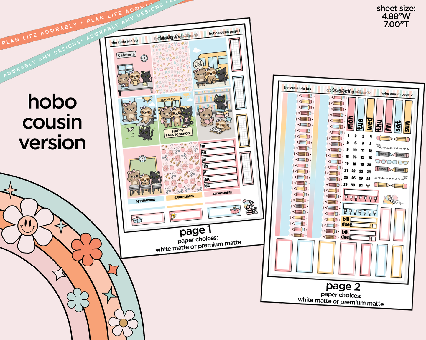 Hobonichi Cousin Weekly The Cutie Trio Back to School Planner Sticker Kit for Hobo Cousin or Similar Planners