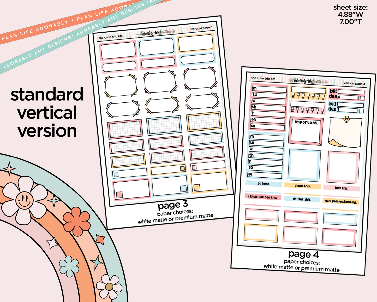 Vertical The Cutie Trio Back to School Weekly Sticker Kit for Vertical Standard Size Planners or Insert