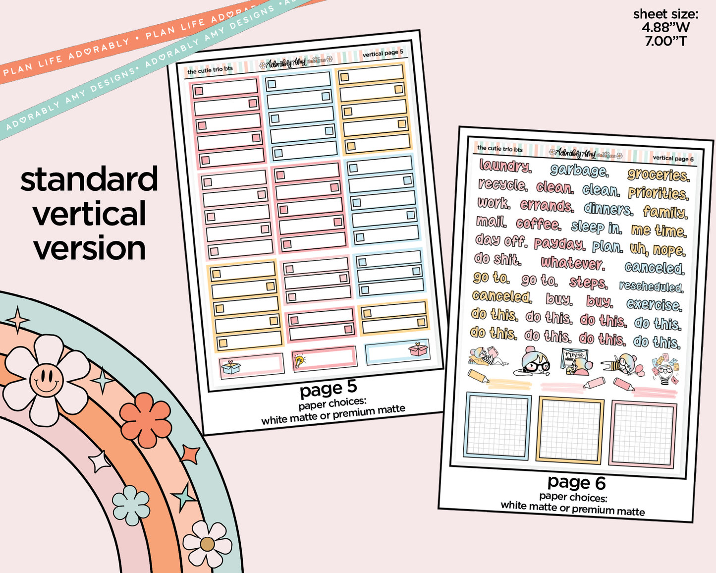 Vertical The Cutie Trio Back to School Weekly Sticker Kit for Vertical Standard Size Planners or Insert