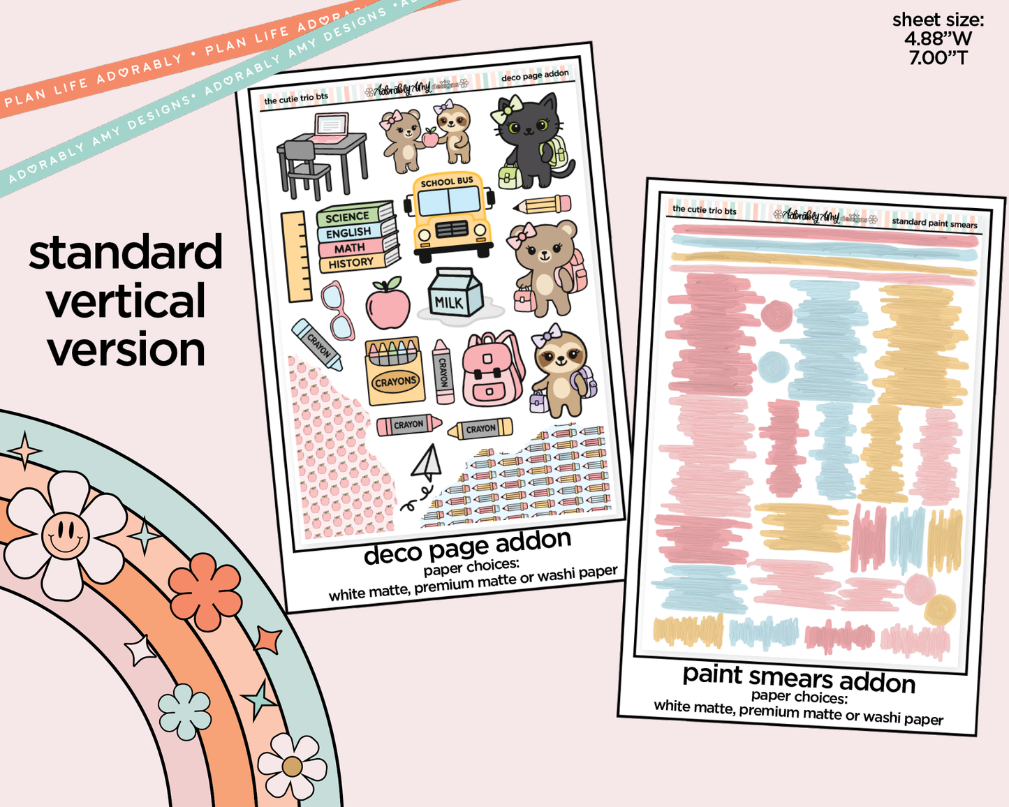 Vertical The Cutie Trio Back to School Weekly Sticker Kit for Vertical Standard Size Planners or Insert