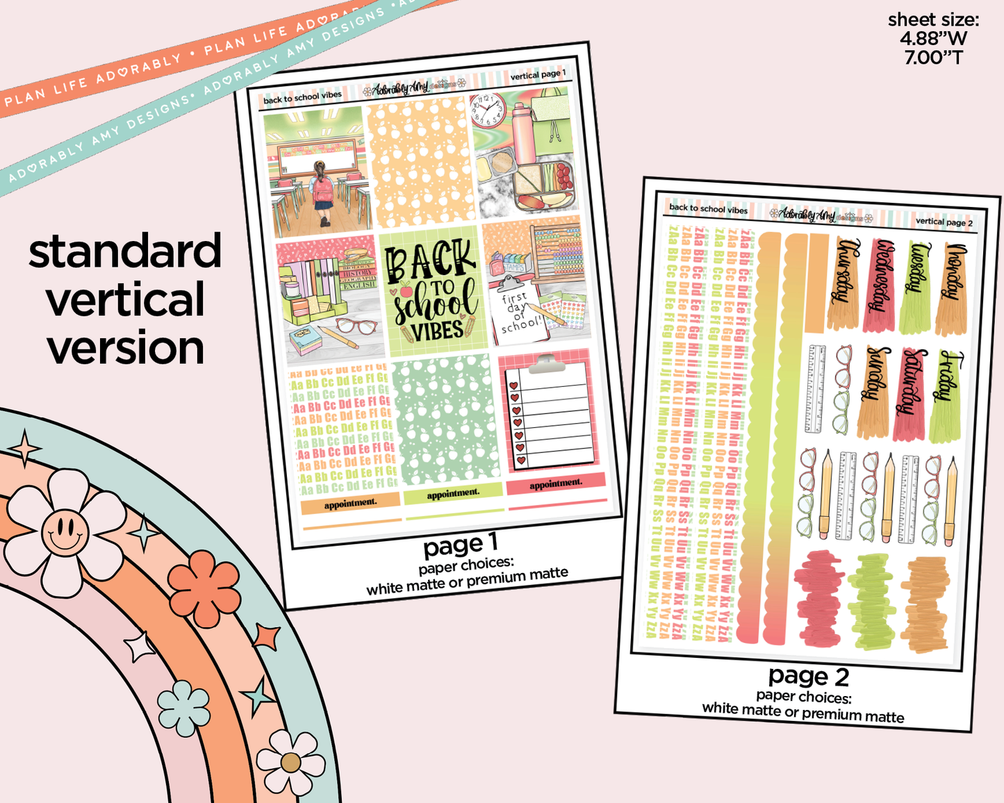 Vertical Back to School Vibes Weekly Sticker Kit for Vertical Standard Size Planners or Insert