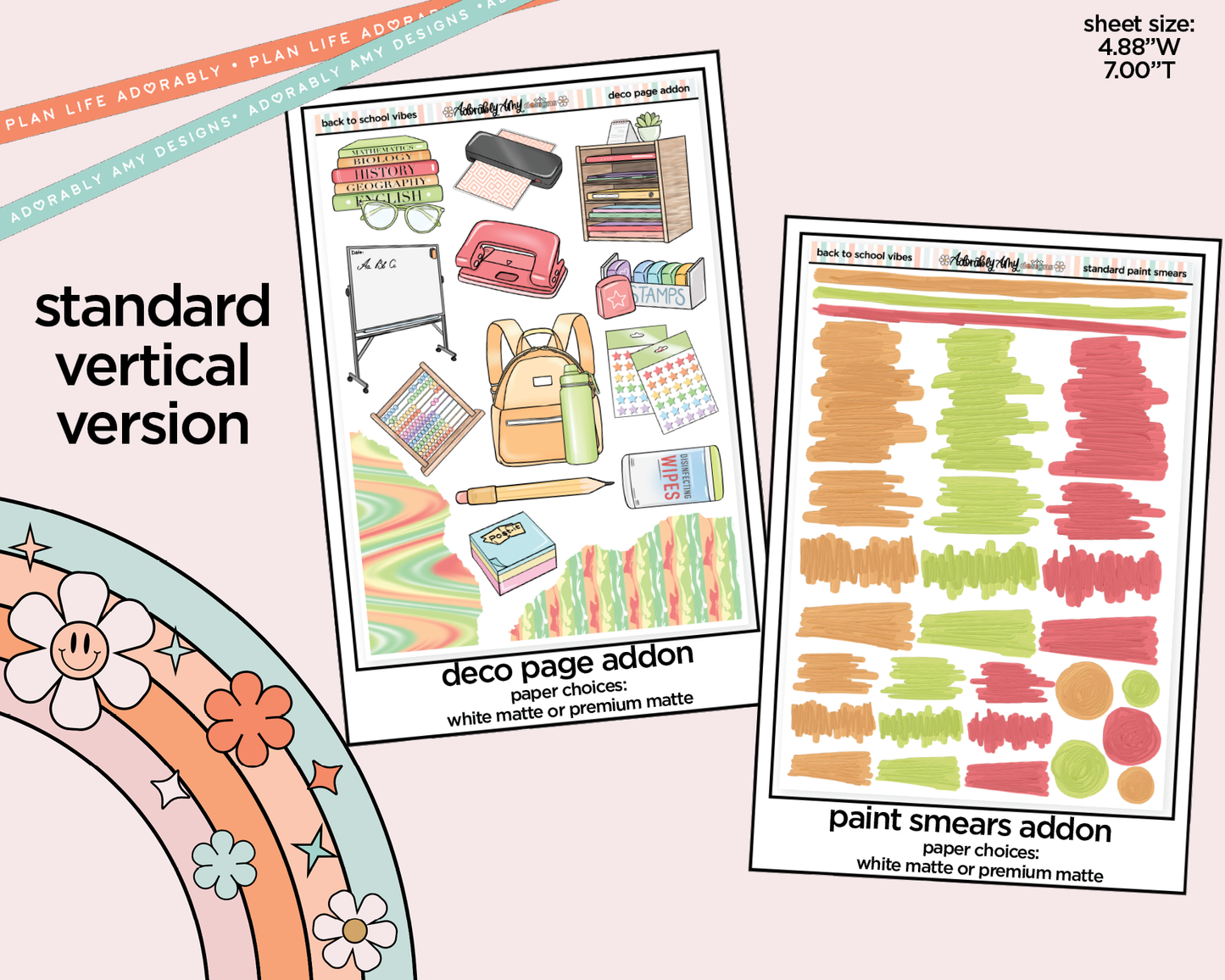 Vertical Back to School Vibes Weekly Sticker Kit for Vertical Standard Size Planners or Insert