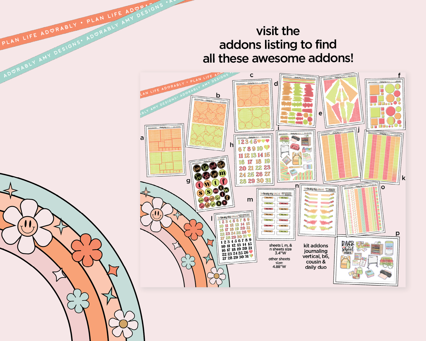 Mini B6 Back to School Vibes Planner Sticker Kit sized for ANY Vertical Insert