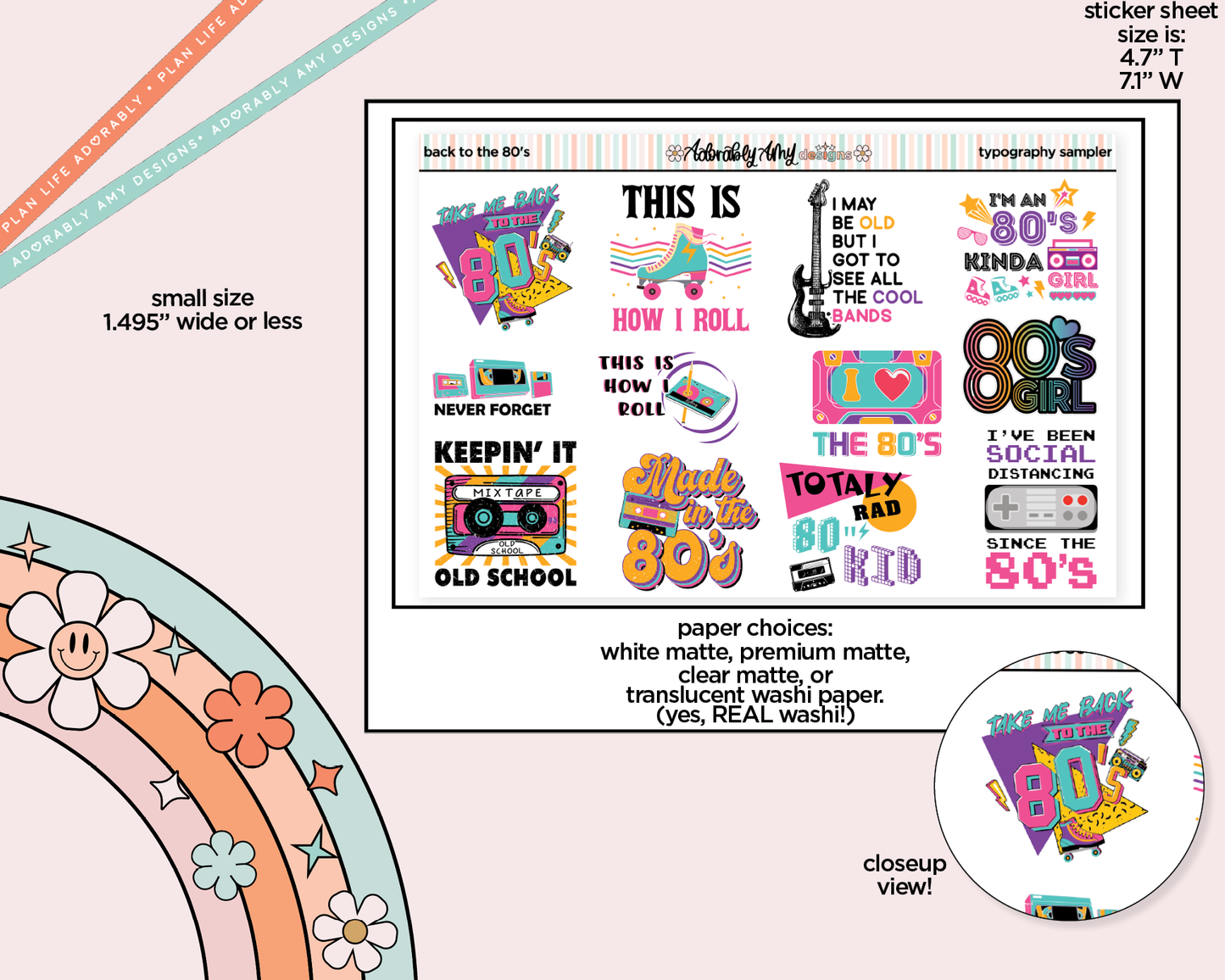 Back to the 80's Typography Sampler Planner Stickers