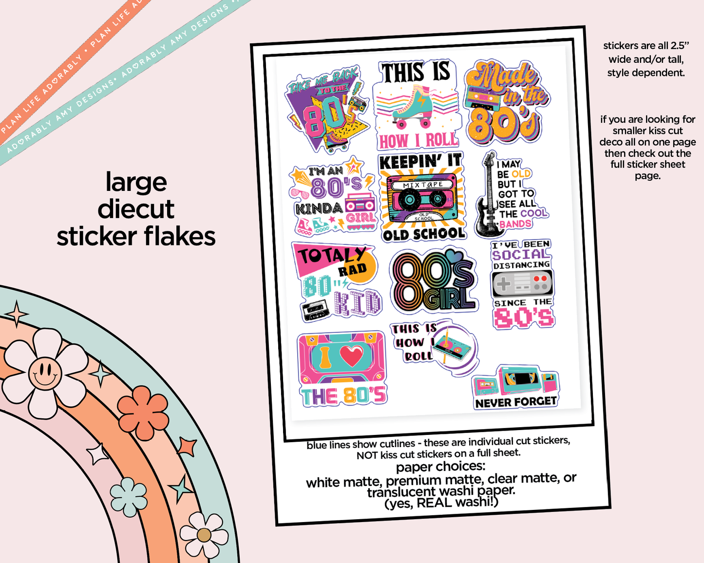 Back to the 80's Typography Sampler Planner Stickers