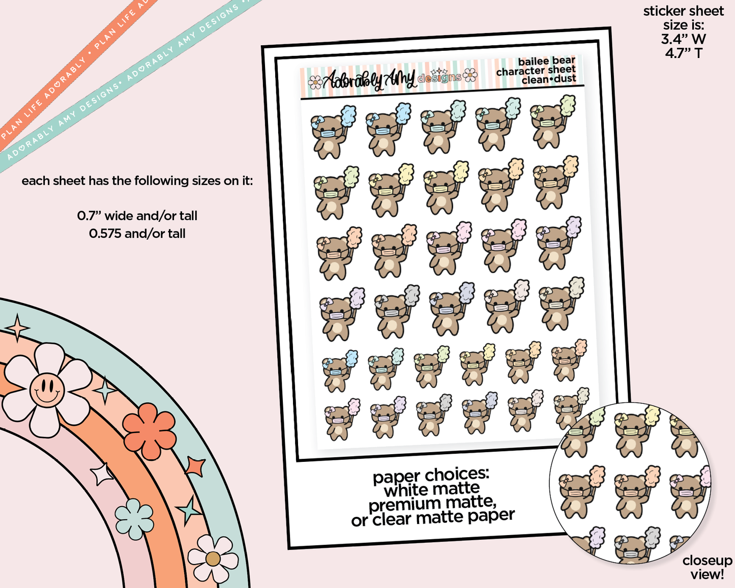 Bailee Bear Dust/Clean Decoration Planner Stickers for any Planner or Insert