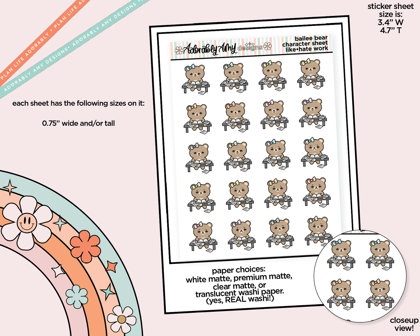 Bailee Bear Likes-Hates (home) Work Decoration Planner Stickers for any Planner or Insert