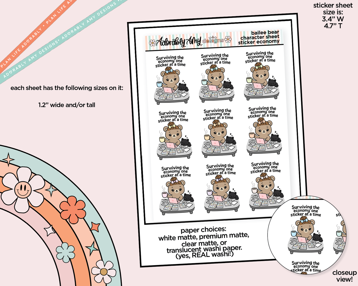 Bailee Bear Surviving the Economy One Sticker at a Time Decoration Planner Stickers