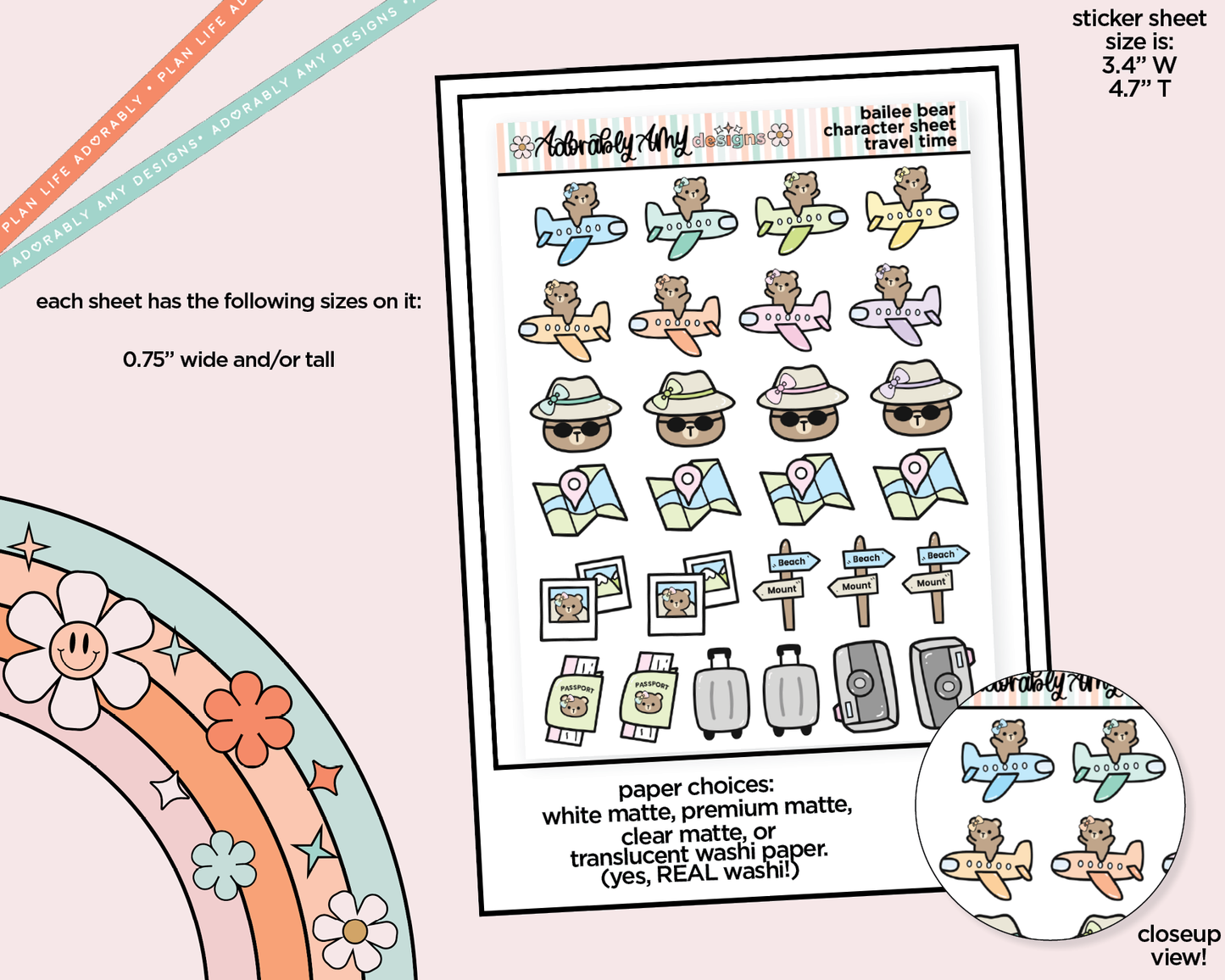Bailee Bear Travel Decoration Planner Stickers for any Planner or Insert