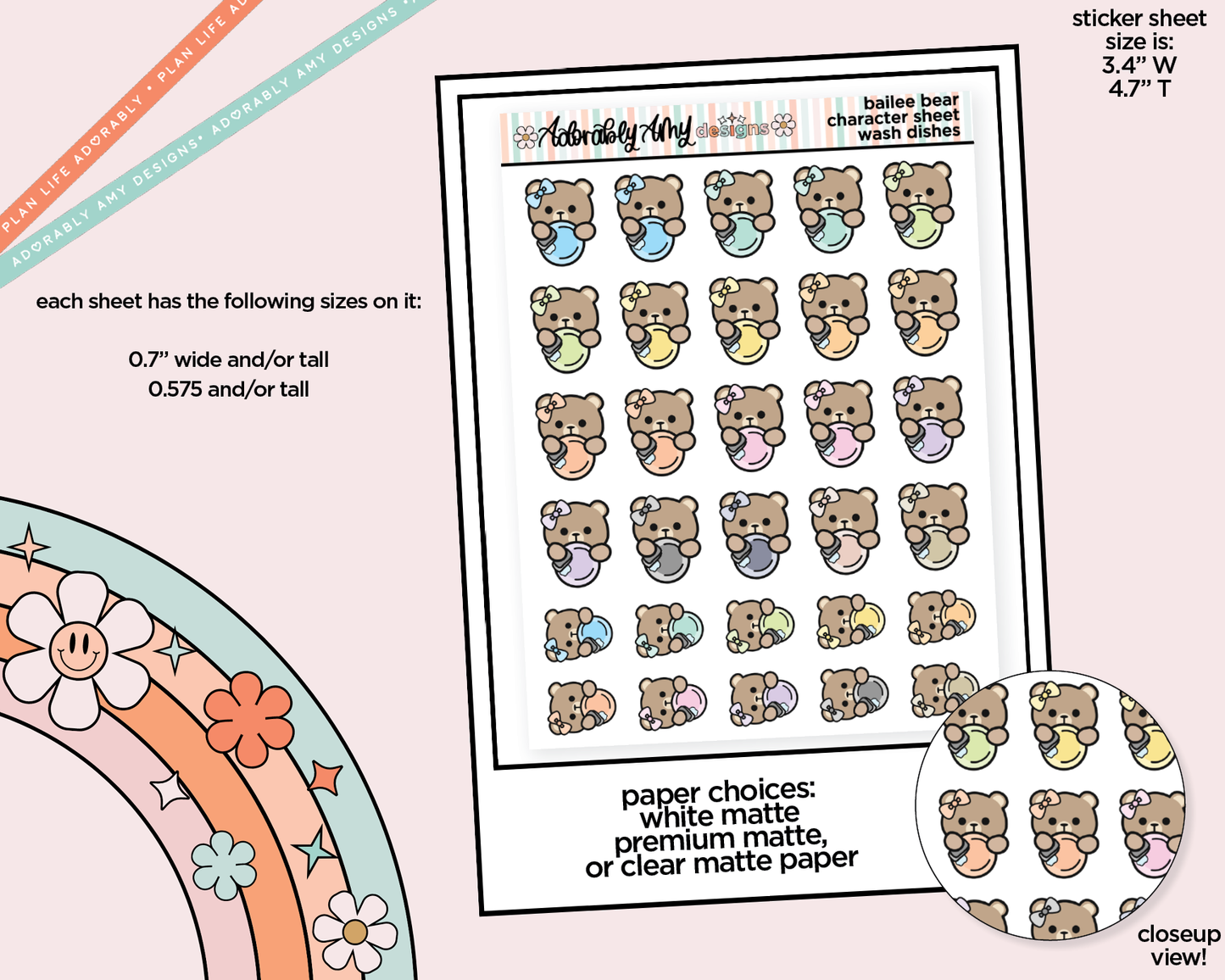 Bailee Bear Wash Dishes Decoration Planner Stickers for any Planner or Insert
