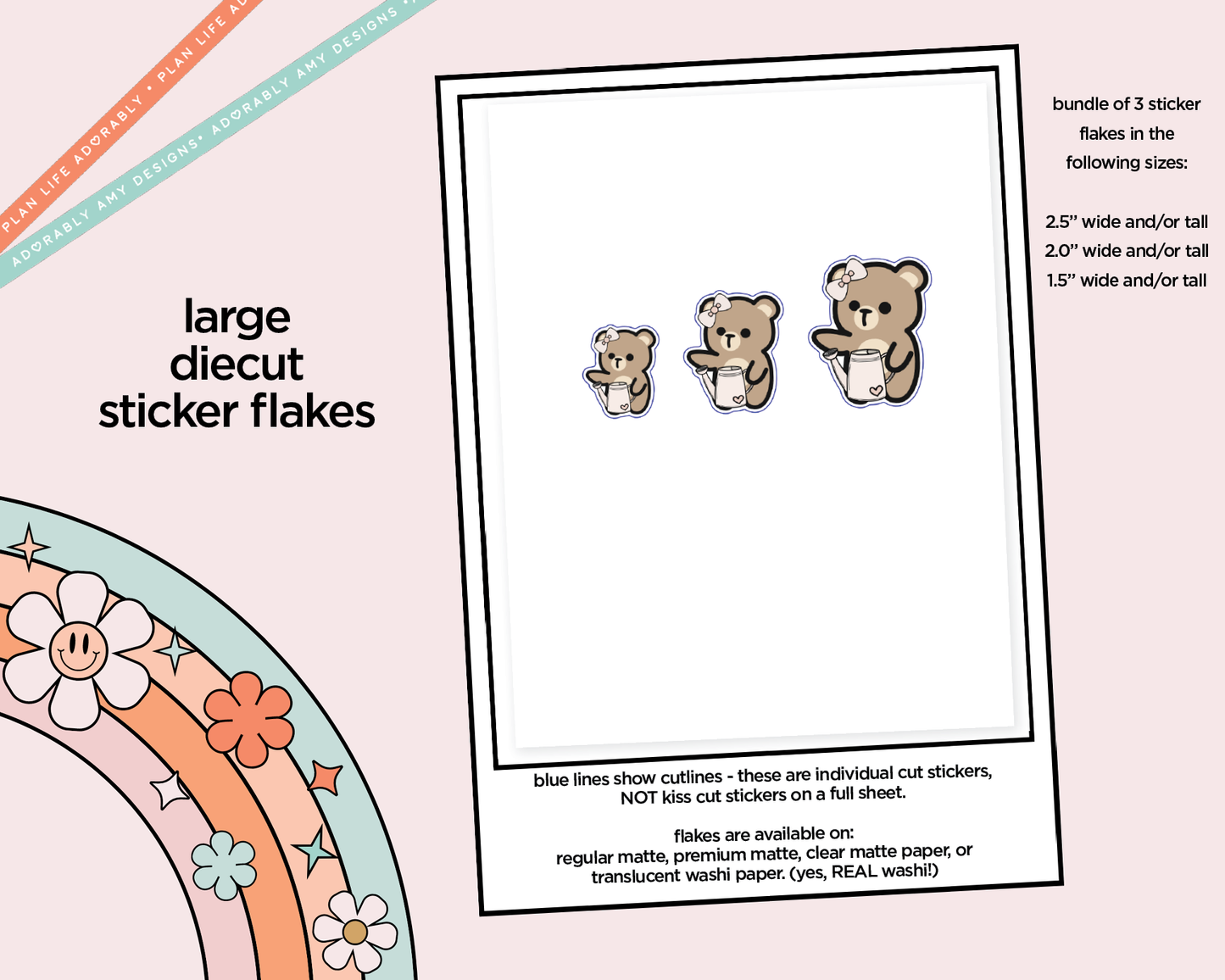 Bailee Bear Watering Can - Water Flowers Decoration Planner Stickers for any Planner or Insert