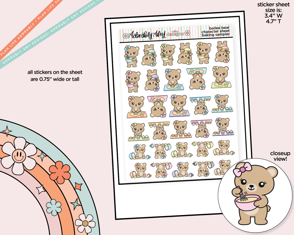 Bailee Bear Baking Day Sampler Decoration Character Planner Stickers