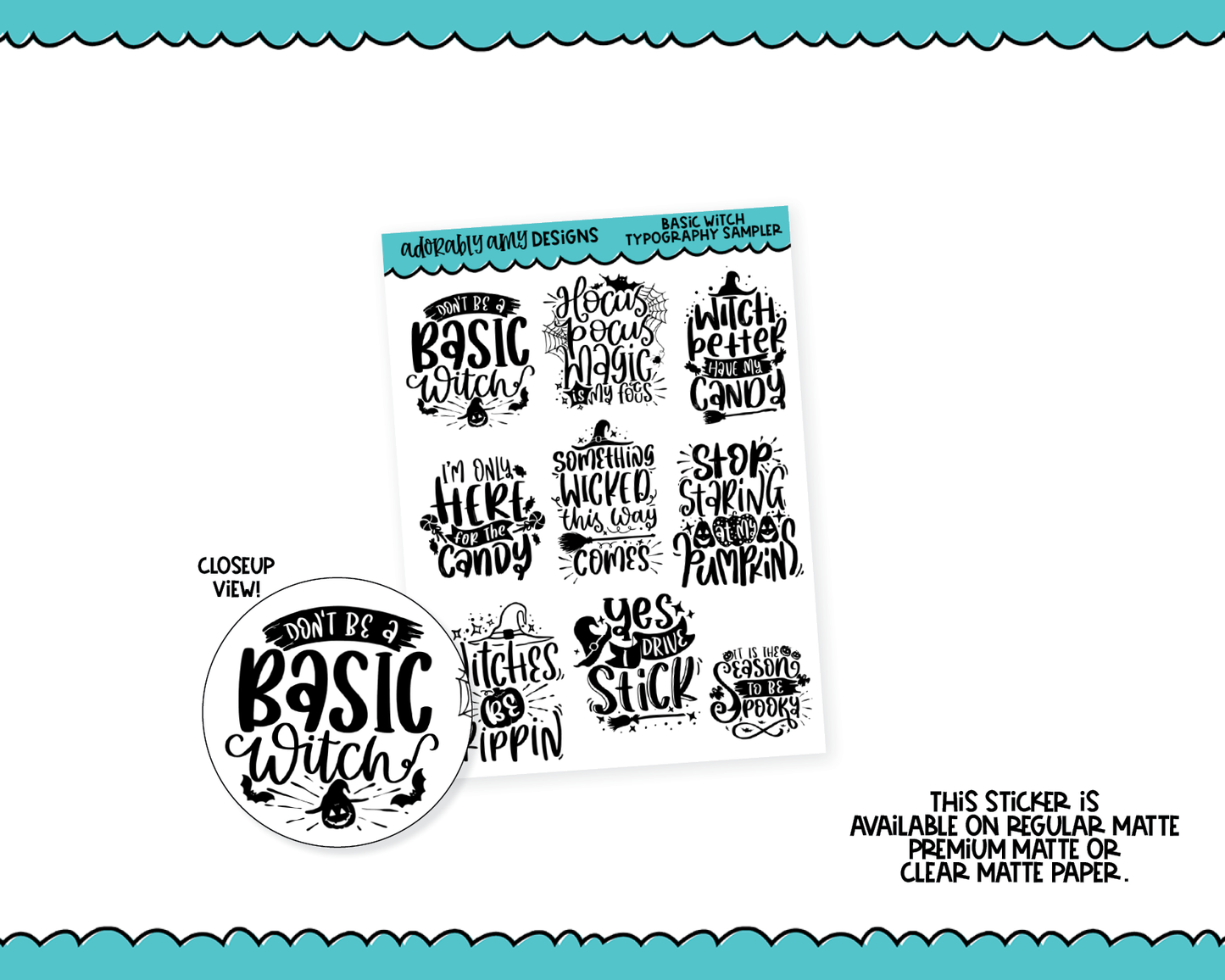 Basic Witch Halloween Witchy Themed Typography Sampler Planner Stickers for any Planner or Insert