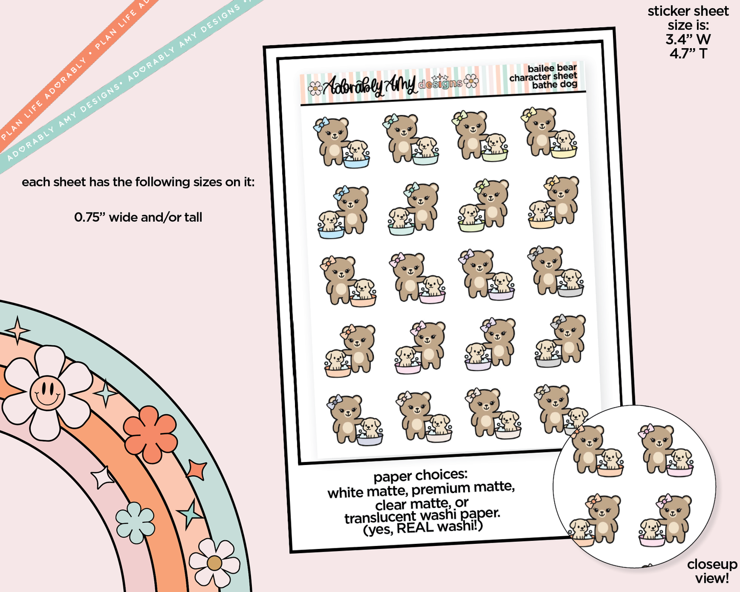 Bailee Bear Bathe Dog Decoration Character Planner Stickers