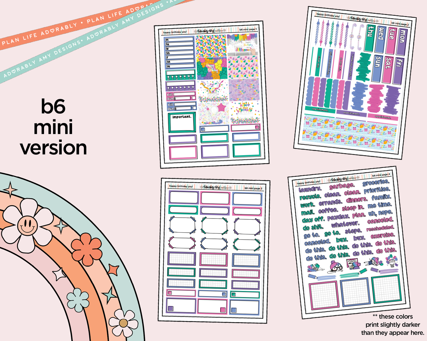 Mini B6 Happy Birthday Yay! Planner Sticker Kit sized for ANY Vertical Insert