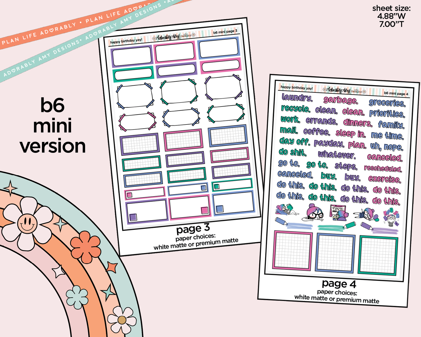 Mini B6 Happy Birthday Yay! Planner Sticker Kit sized for ANY Vertical Insert