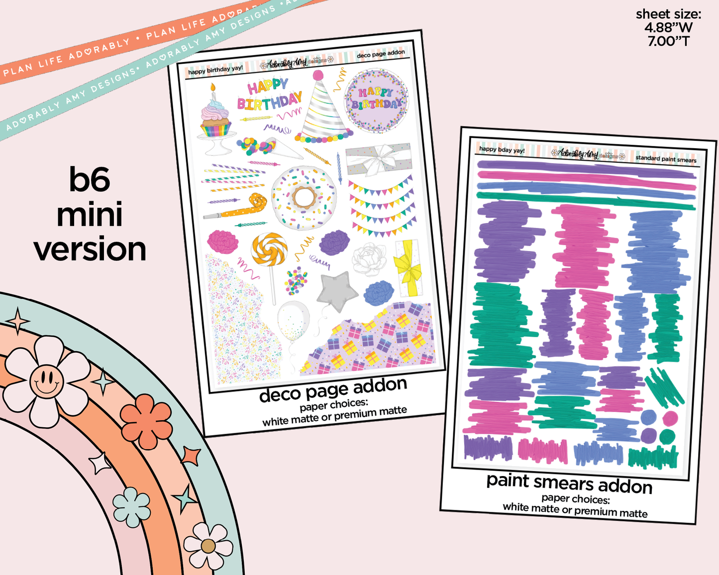 Mini B6 Happy Birthday Yay! Planner Sticker Kit sized for ANY Vertical Insert