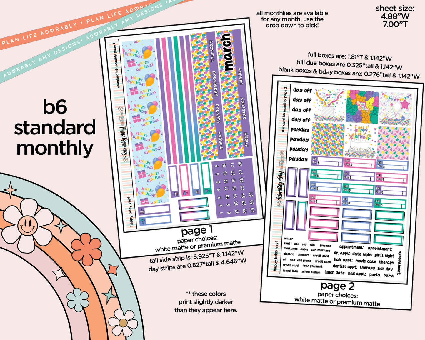 Standard B6 Monthly Pick Your Month Happy Birthday Yay! Planner Sticker Kit for some B6 Planners