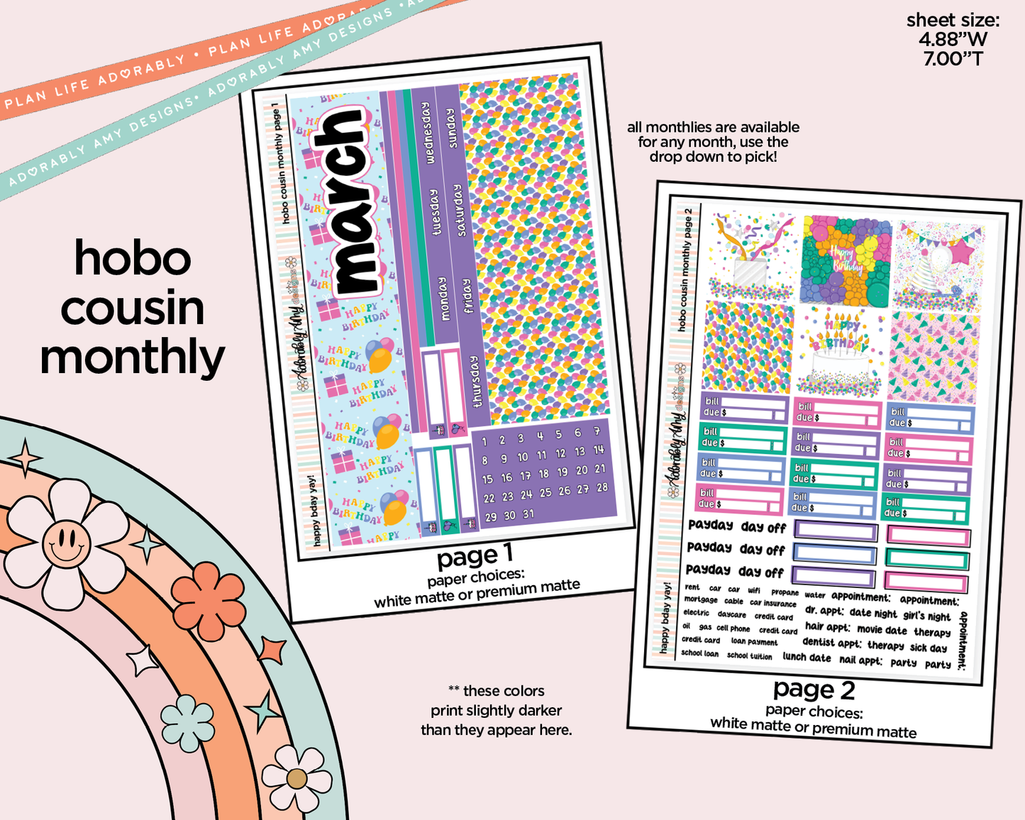 Hobonichi Cousin Monthly Pick Your Month Happy Birthday Yay! Planner Sticker Kit for Hobo Cousin or Similar Planners
