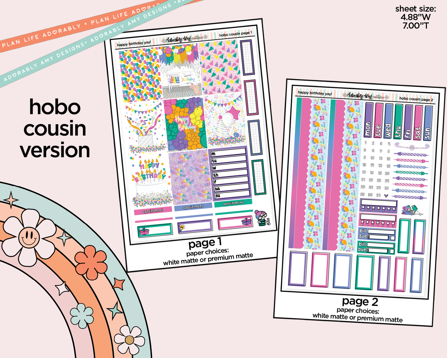 Hobonichi Cousin Weekly Happy Birthday Yay! Planner Sticker Kit for Hobo Cousin or Similar Planners