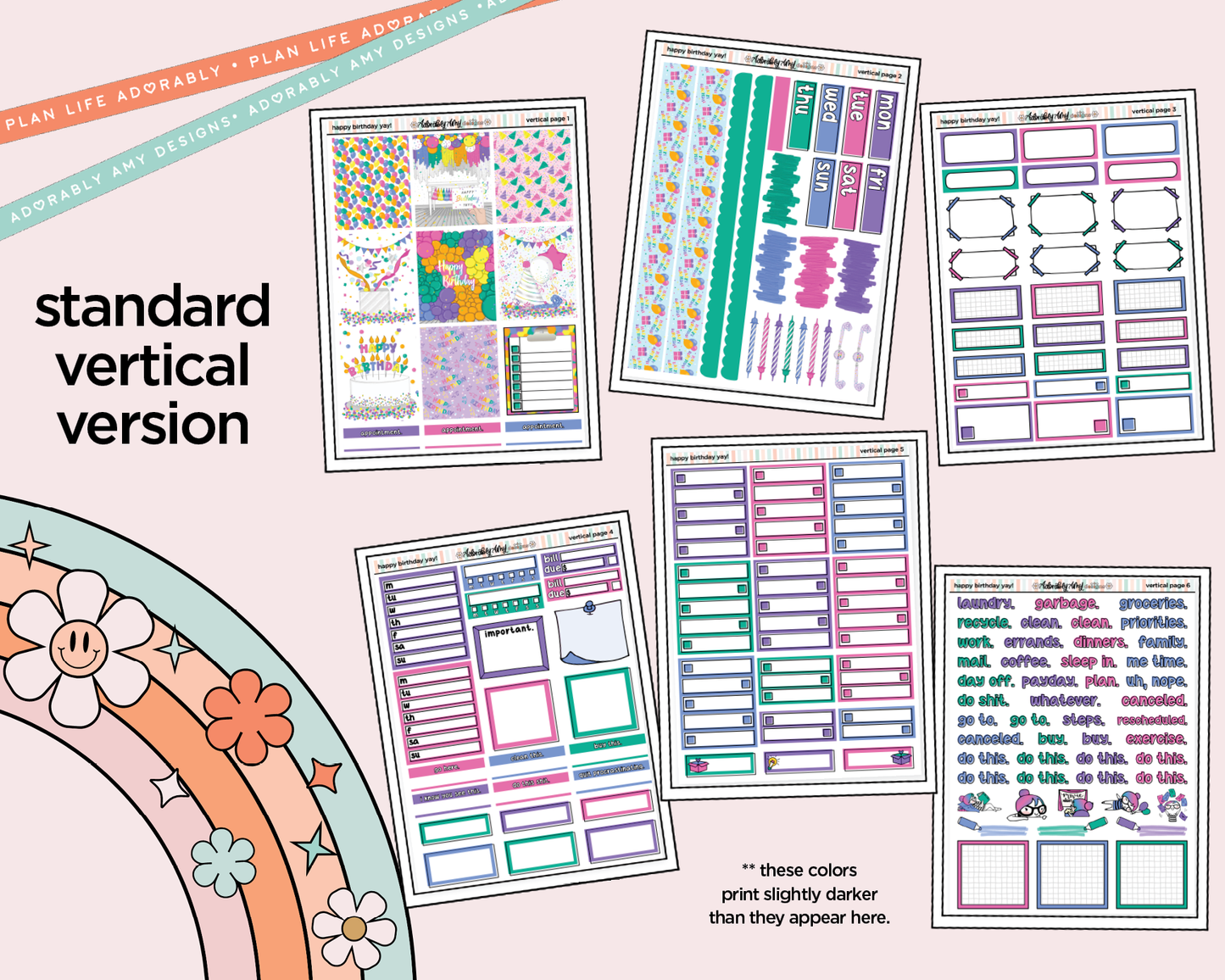 Vertical Happy Birthday Yay! Weekly Sticker Kit for Vertical Standard Size Planners or Insert