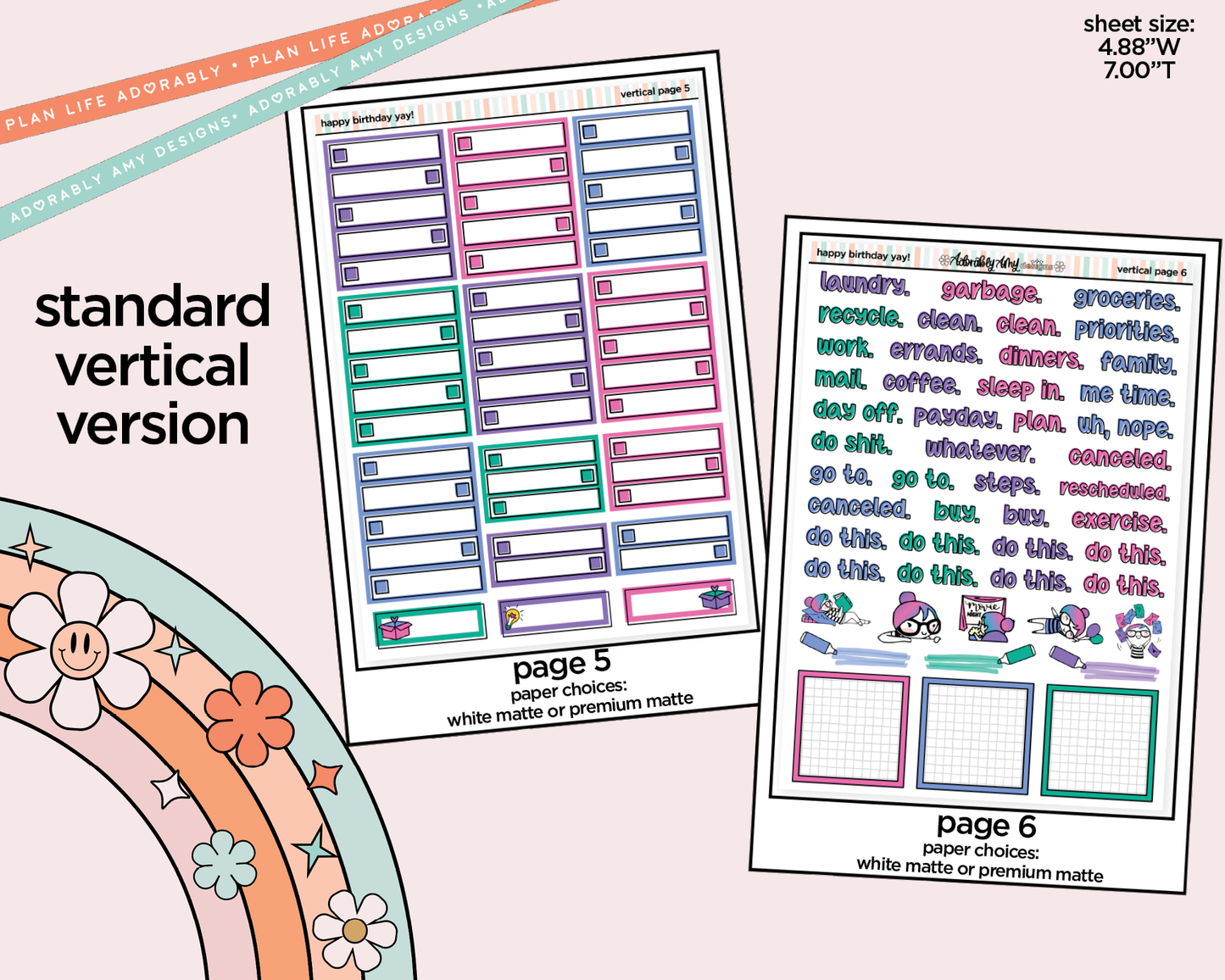 Vertical Happy Birthday Yay! Weekly Sticker Kit for Vertical Standard Size Planners or Insert