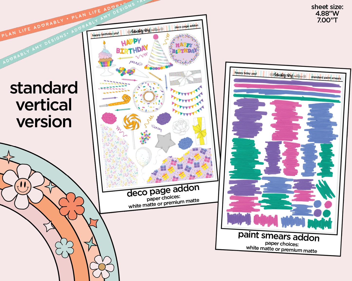 Vertical Happy Birthday Yay! Weekly Sticker Kit for Vertical Standard Size Planners or Insert